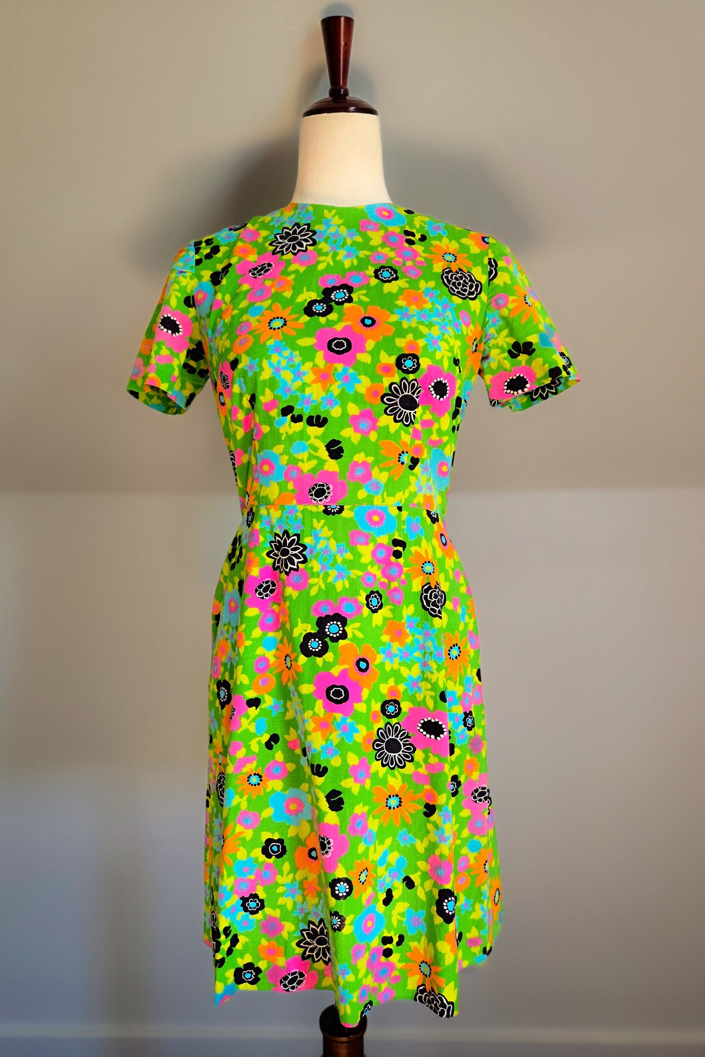 Vintage 1970s Dayglo Cotton Dress - XS/Small