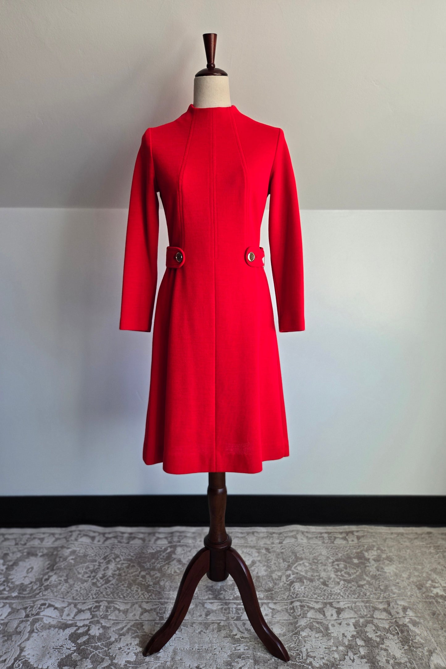 Vintage 1960s Red Dress with Buttoned Belt - S/M