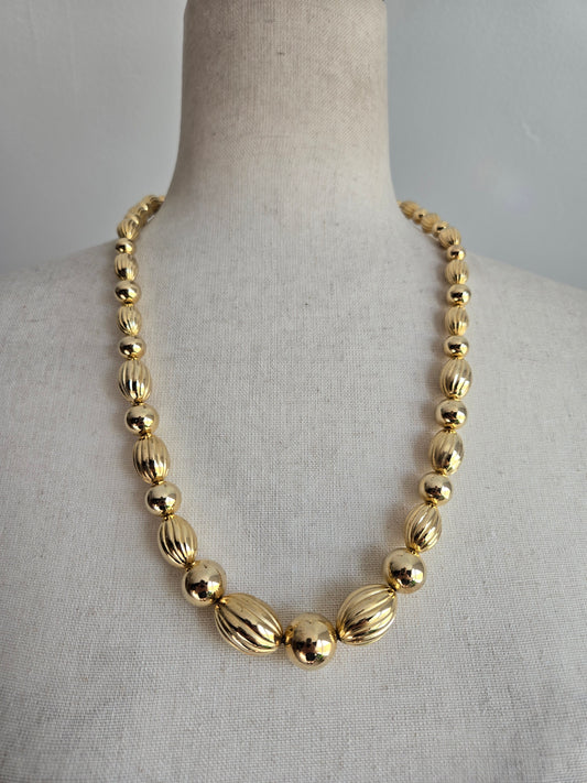 Vintage 14K Gold Plated Graduated Bead Necklace