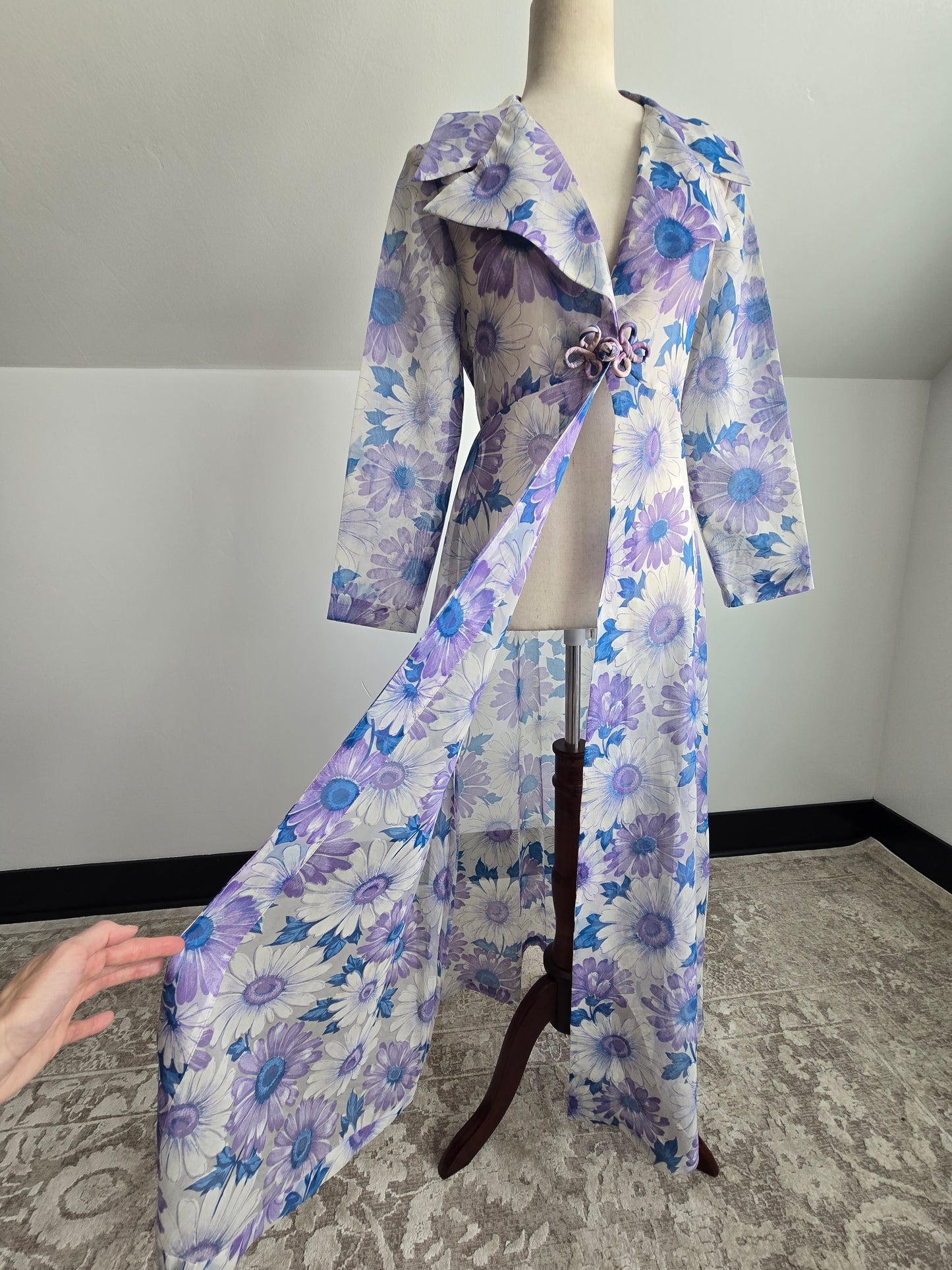 Vintage 70s Shear Floral Duster - Small