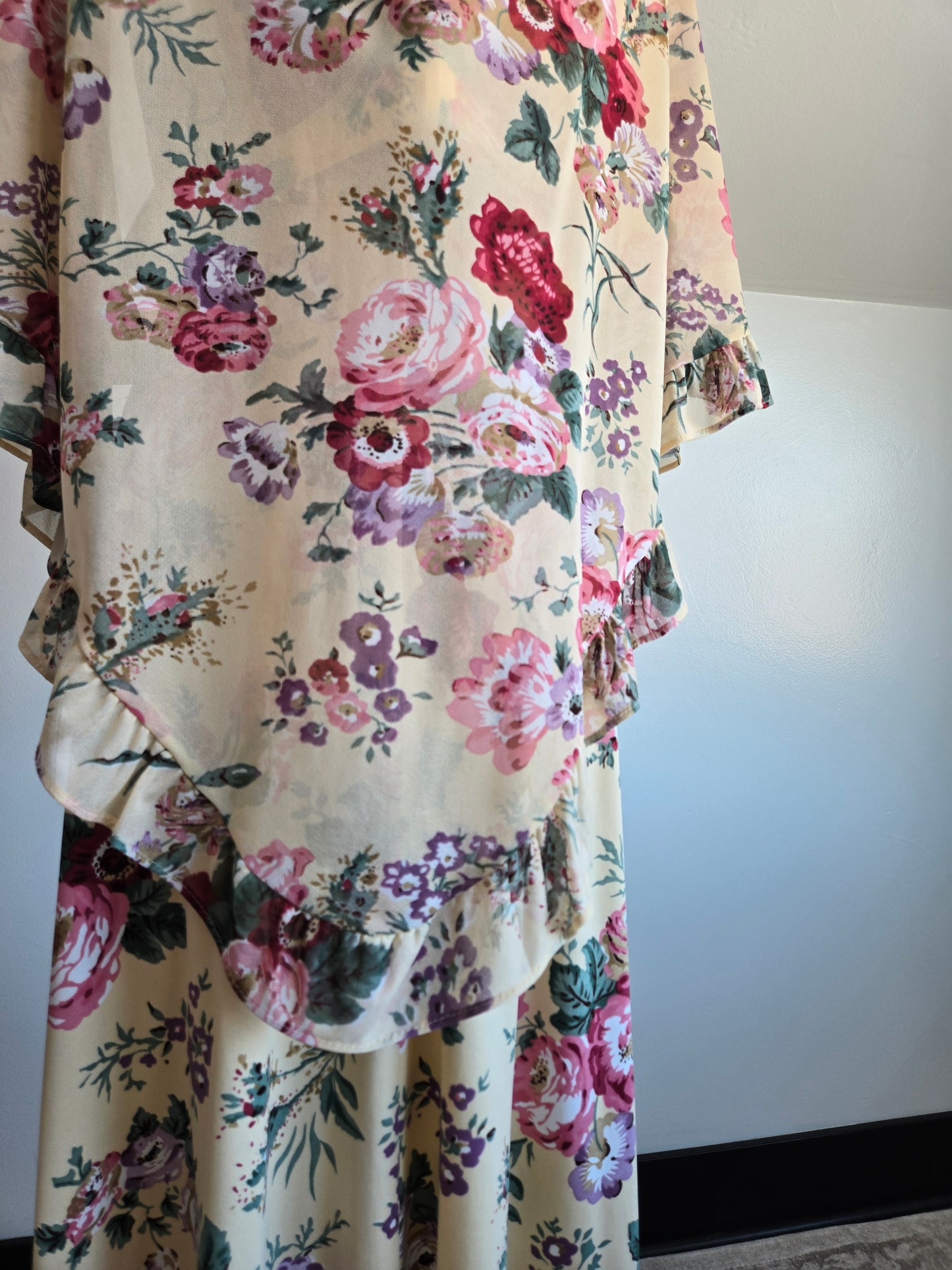 Vintage 70s Whimsical Floral Dress with Cape - S/M/L