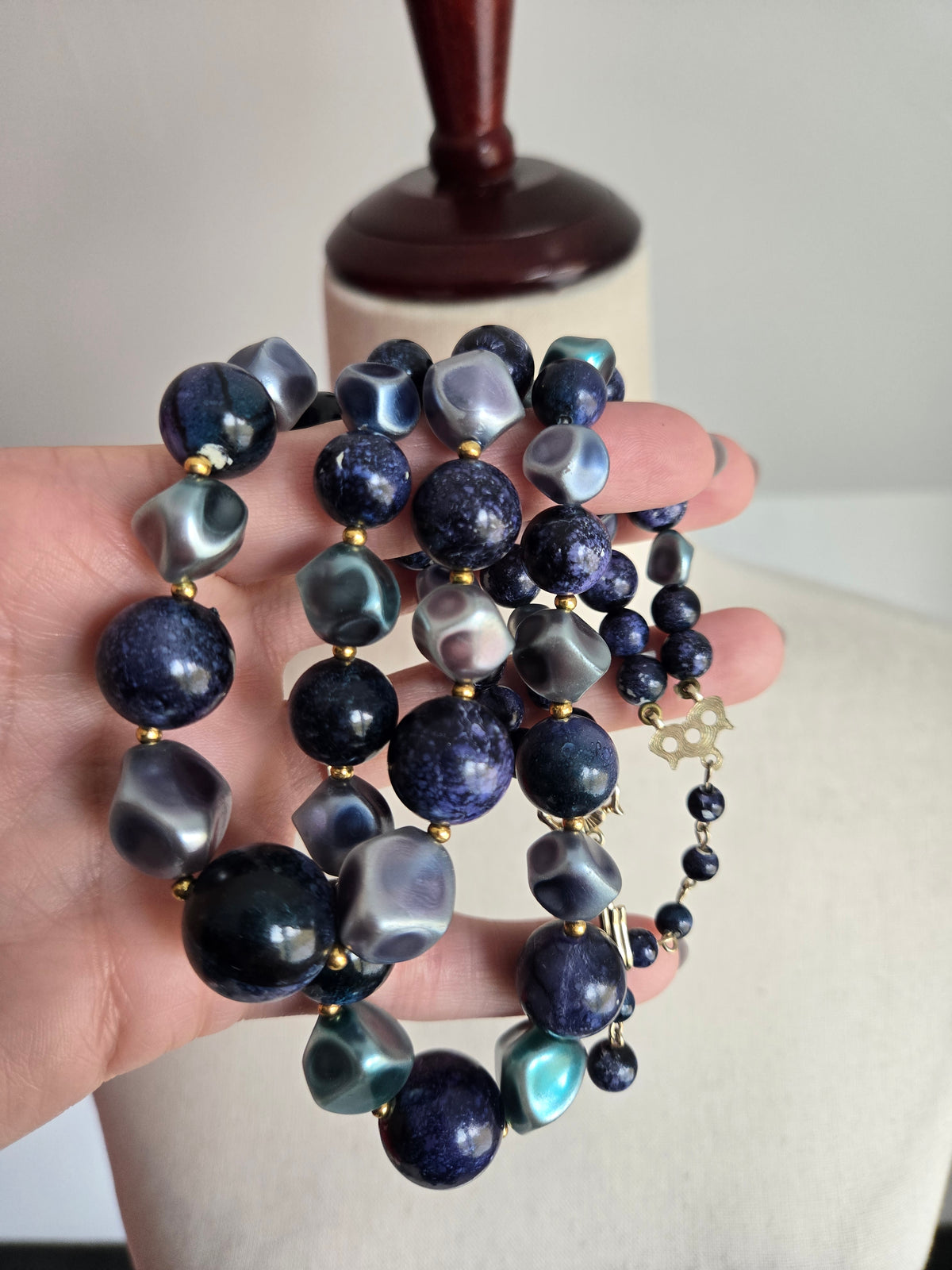 Vintage Deep Blue Multi Strand Beaded Necklace