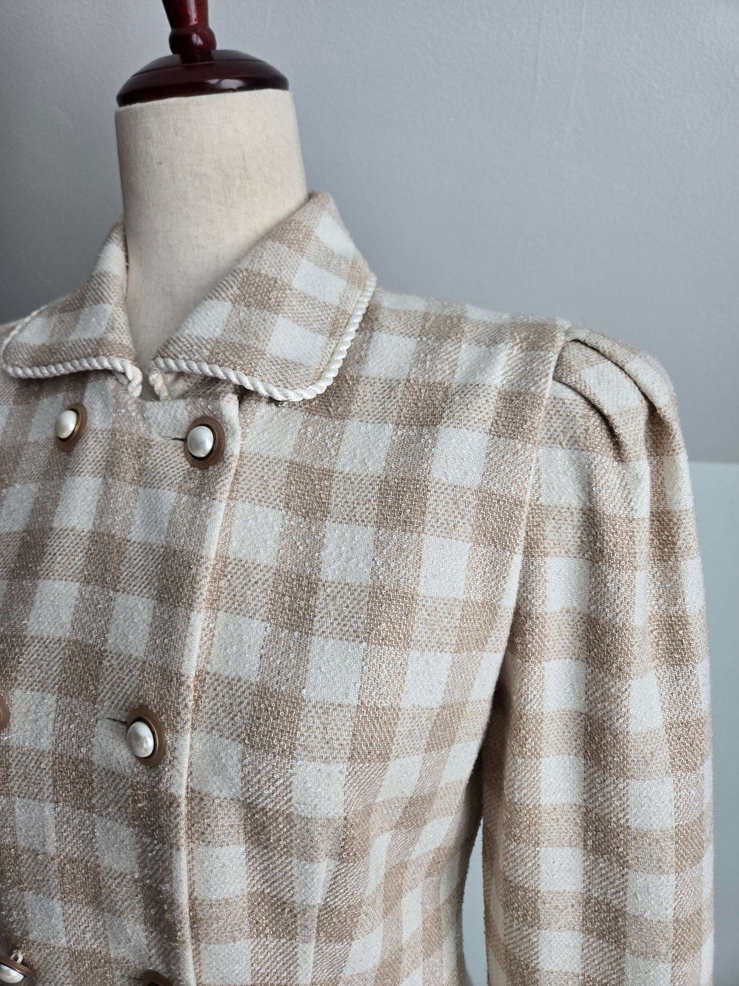 Maggy Boutique Vintage 80s Neutral Plaid Double Breasted Dress - Medium