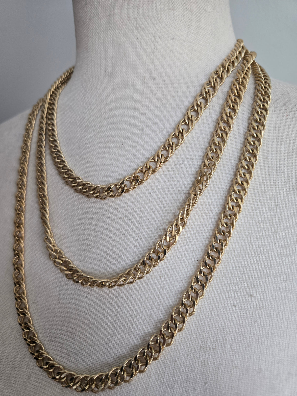 Monet Signed Very Long Gold Chain Necklace