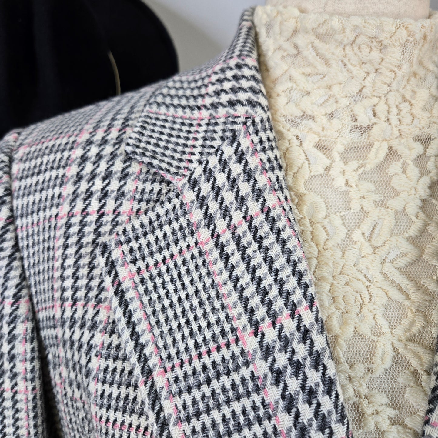 Chadwick's Wool Blend Ivory and Pink Plaid Blazer - size 10