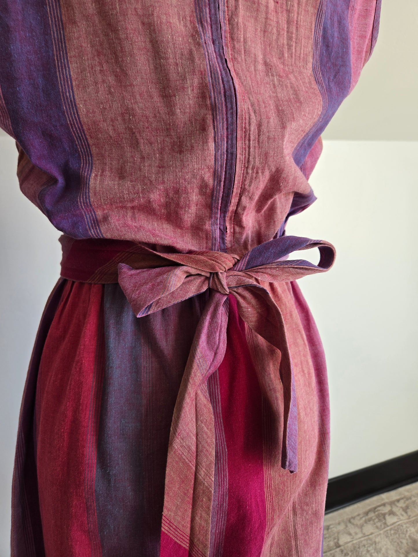 Checkaberry Vintage Cotton Colorful Stripe Dress with Belt - S/M