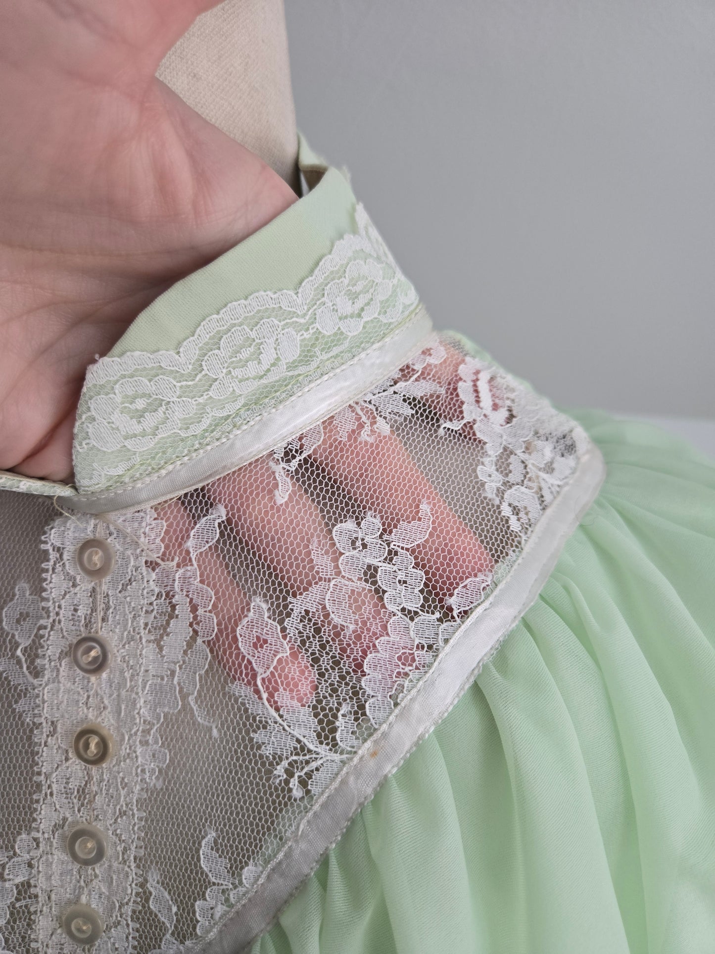 Vintage 1970s Union Made Lime Green Coquette Formal Dress - Small