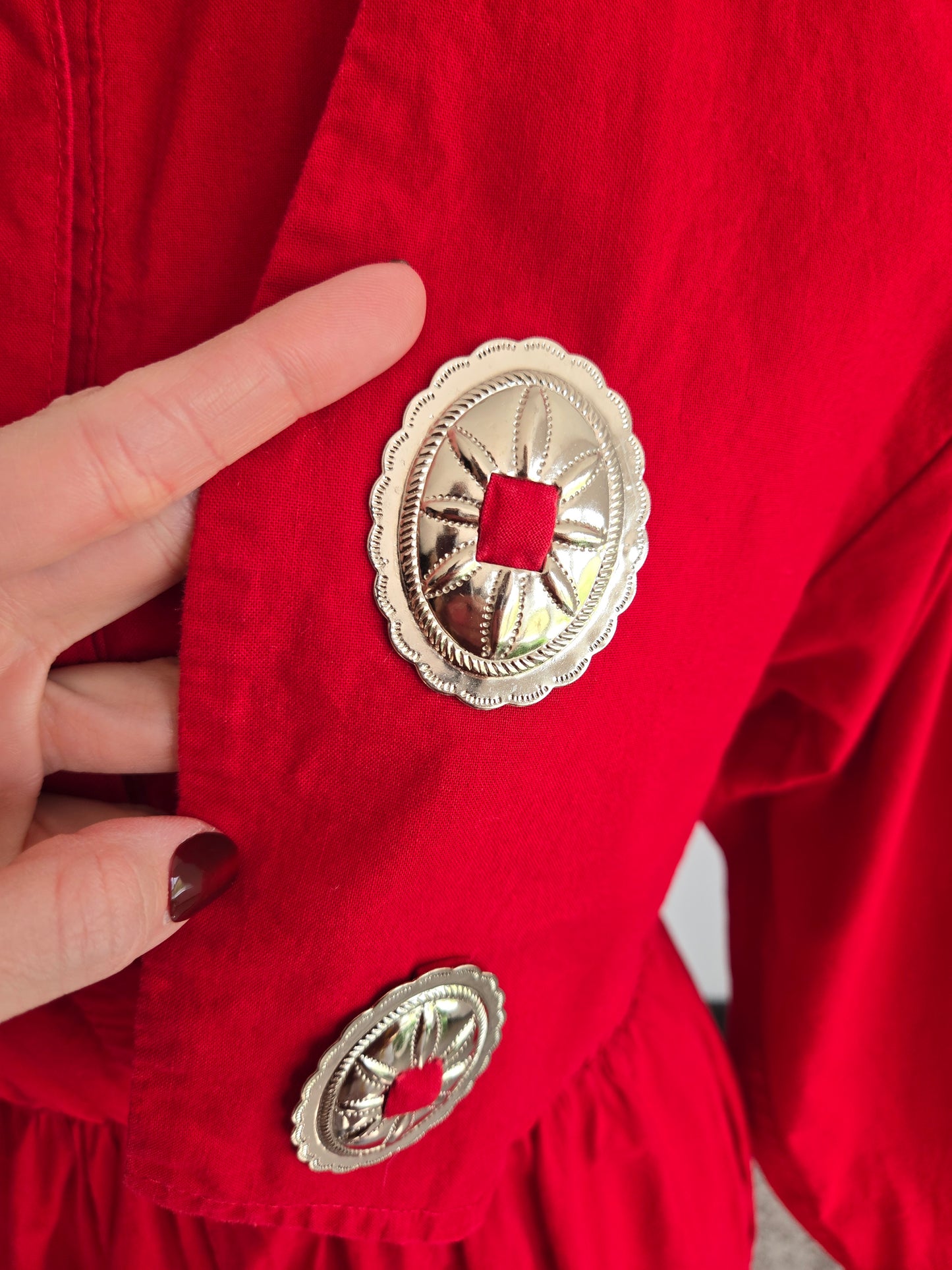 Sas'sa Vintage Red Western Dress with Silver Concho Details - S/M
