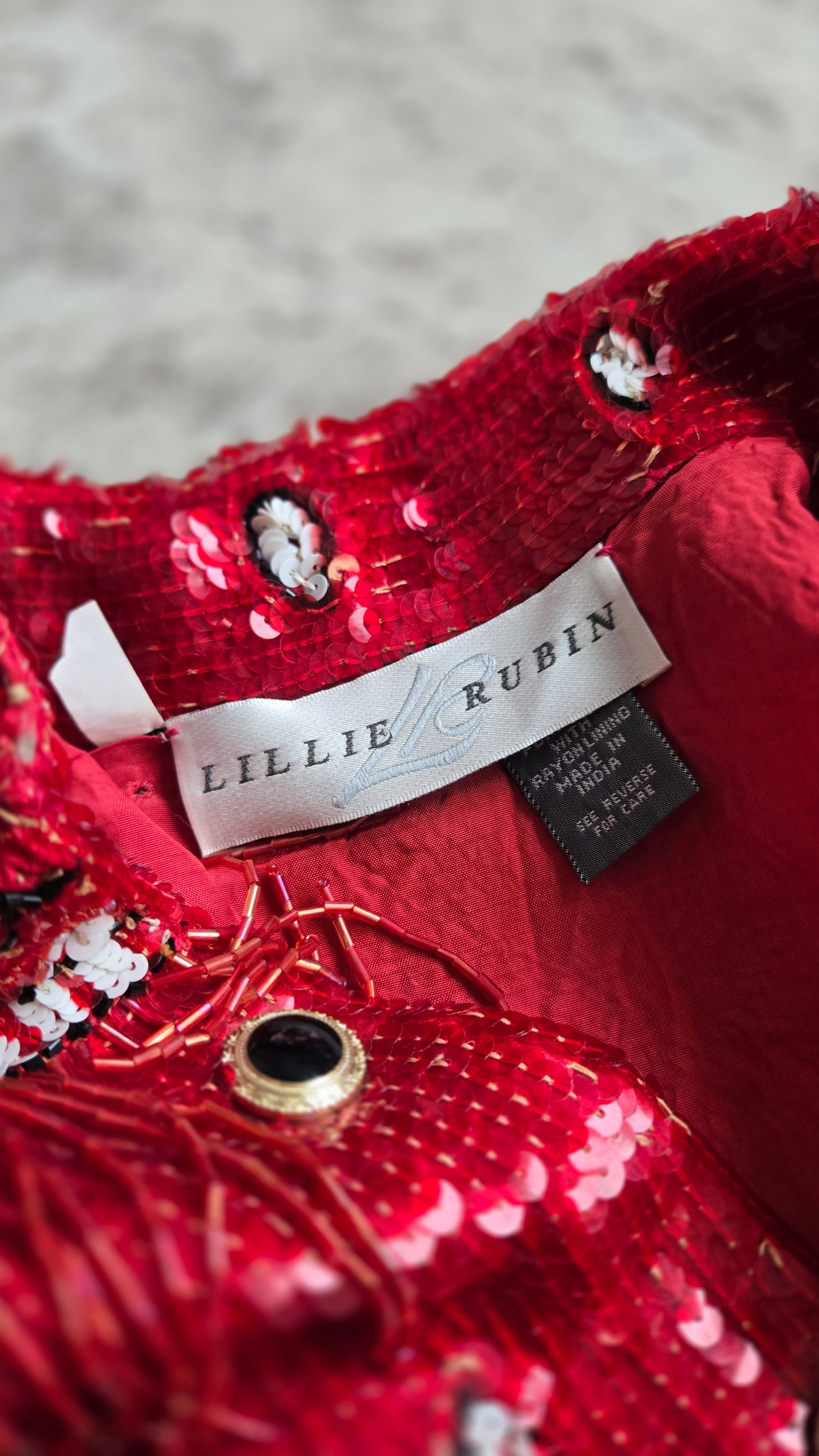 Lillie Rubin Vintage Sequin Western Crop Silk Jacket with Beaded Fringe - small