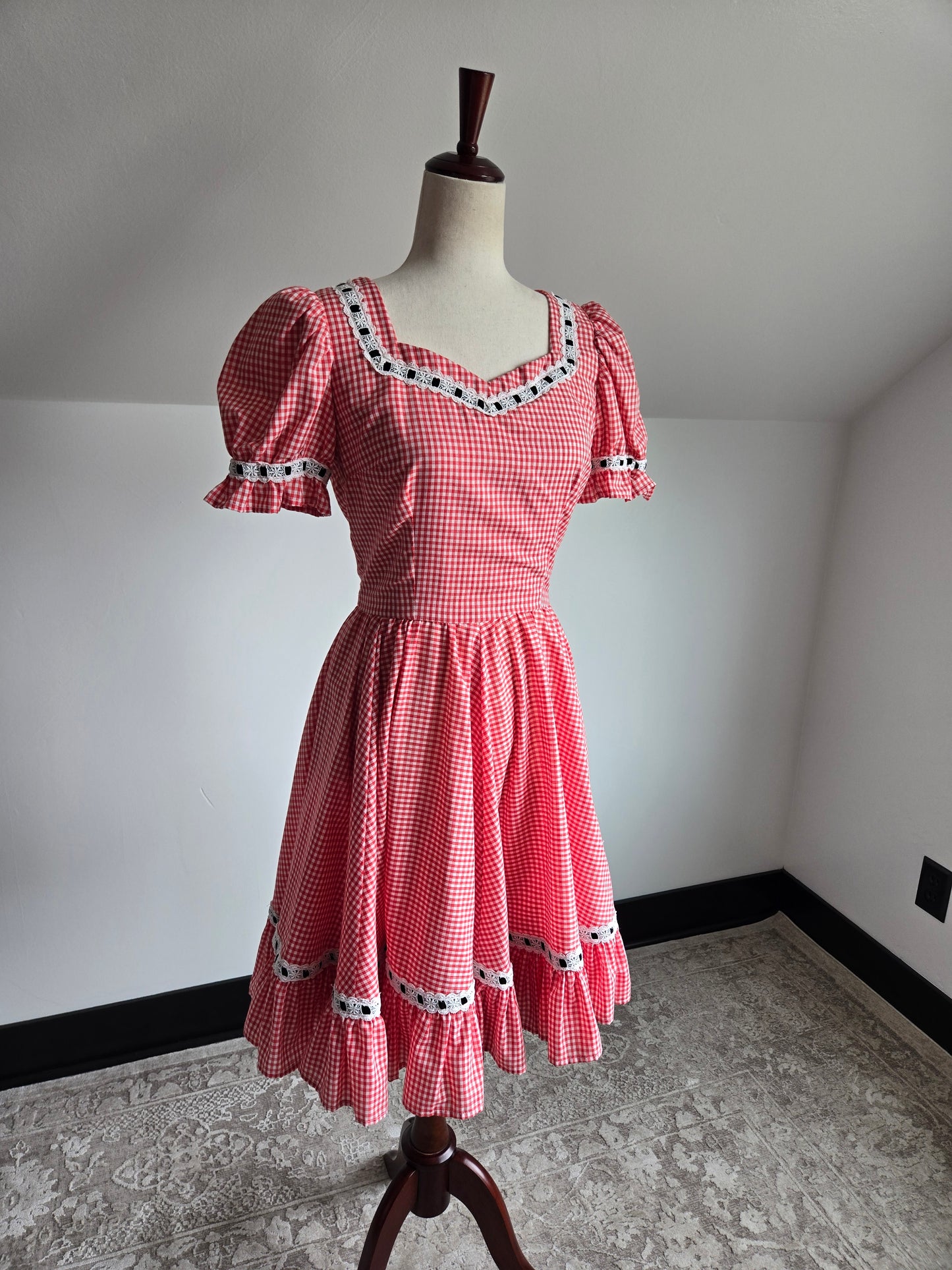 True Vintage 1960s Western Swing Dancing Dress Red Gingham - S/M