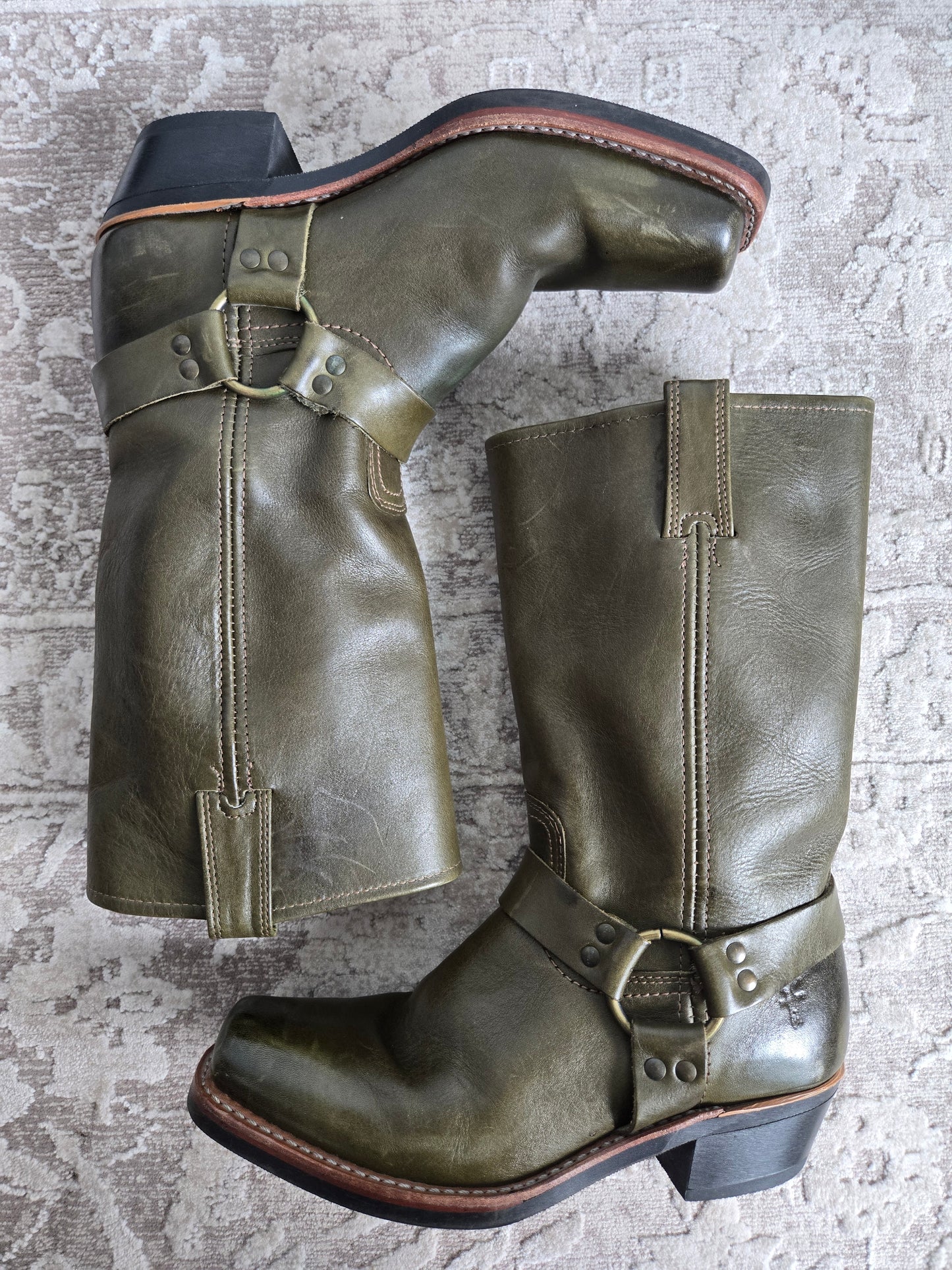 Frye Olive Green Leather Harness Boots - Size 10 (womens)