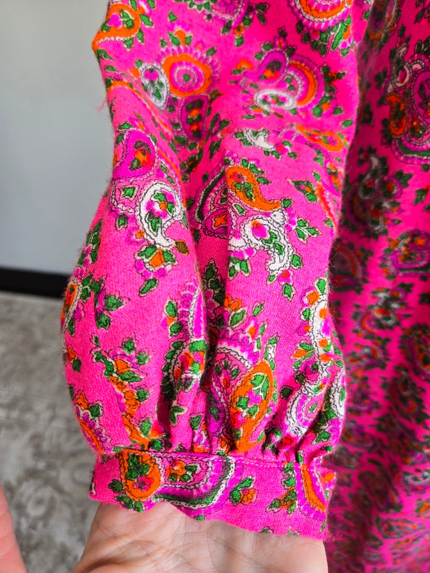 Vintage Pink Paisley Brushed Acrylic Dayglo Print Dress - XS/S