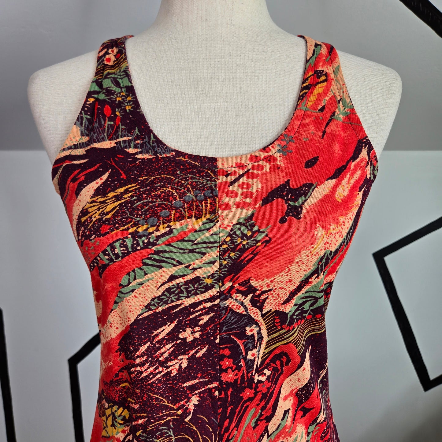 Vintage 1970s Racerback Printed Maxi Dress - XS/Small