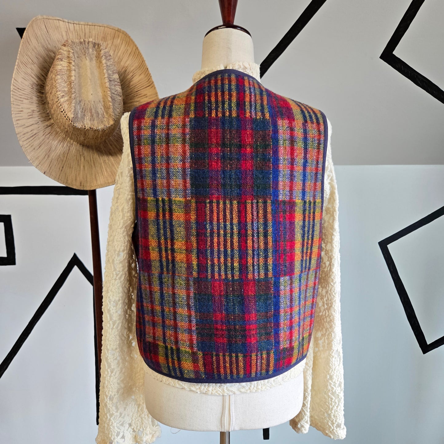 Paris Sport Club Vintage Wool Plaid Vest - medium