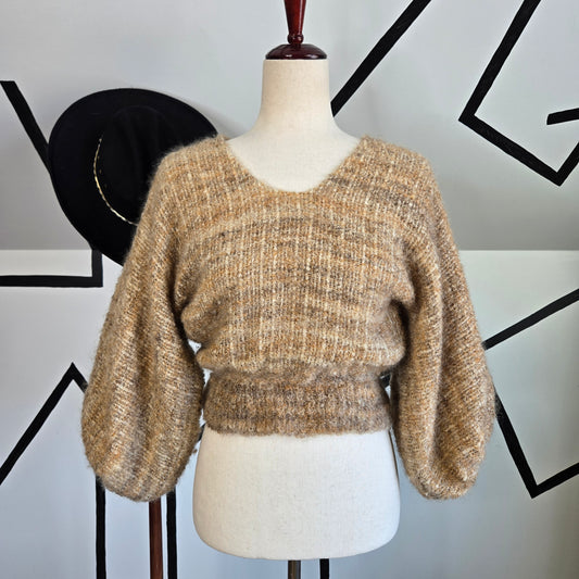 Nikos Vintage 1970s Handwoven Puff Sleeve Wool Top - Small