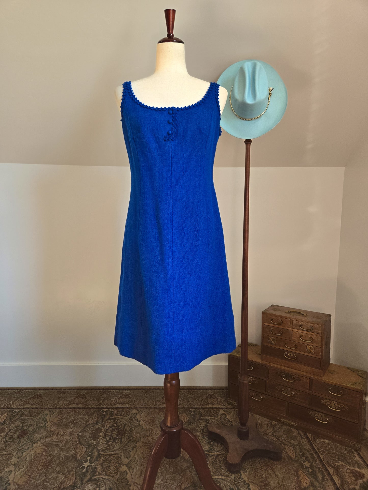 Lanz Original Vintage 70s Little Blue Wool Tank Dress - small/medium
