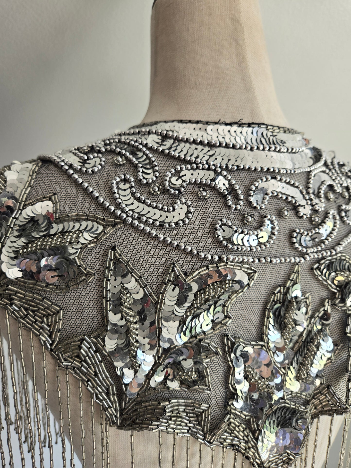 Western Black and Silver Beaded and Sequin Shawl - OS