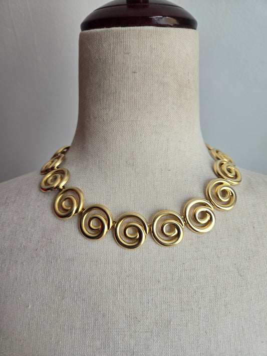 Vintage Matte Gold Chunky Swirl Necklace