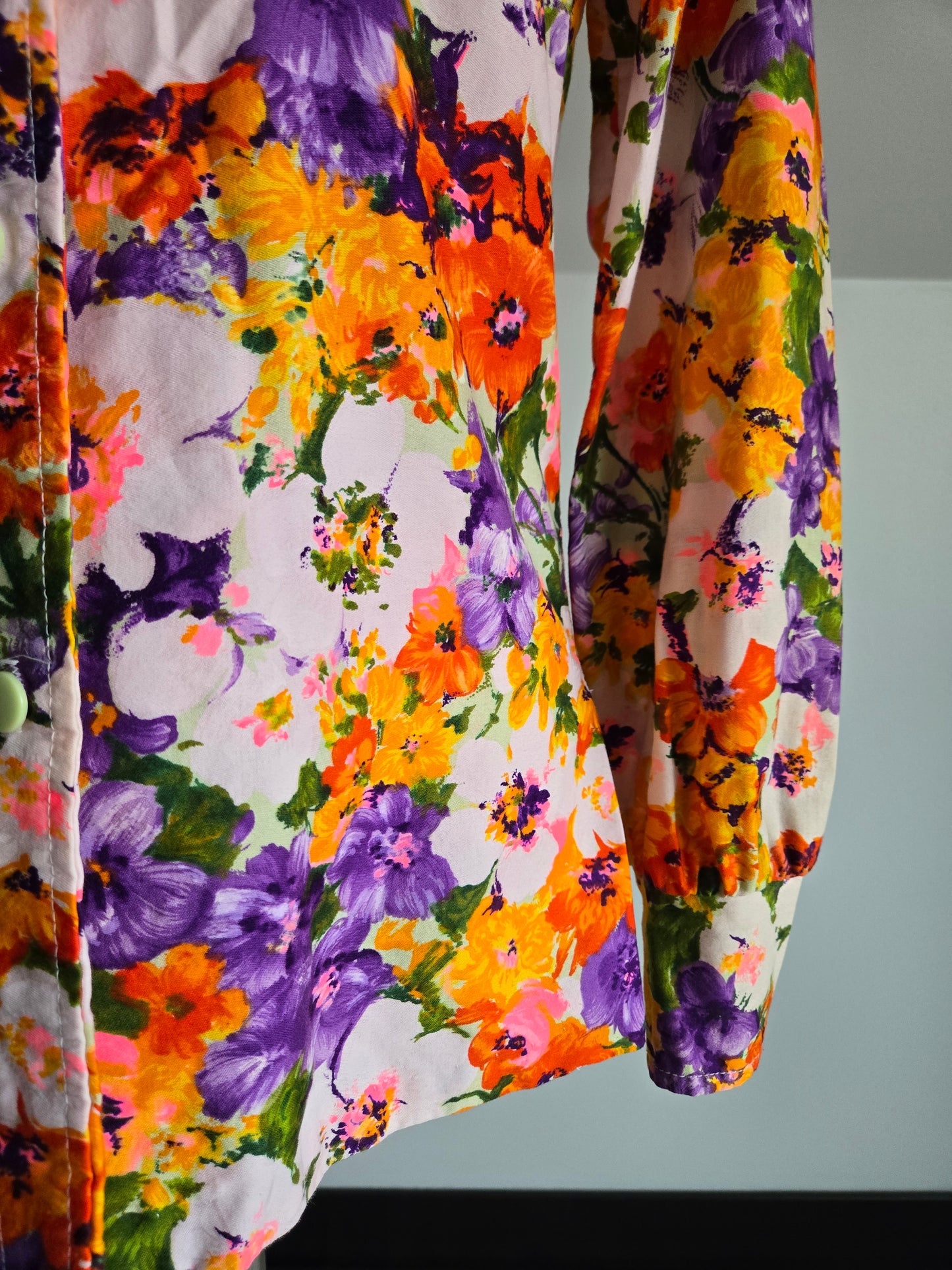 Val Lanne Vintage 70s Dayglo Cotton Floral Top - Small