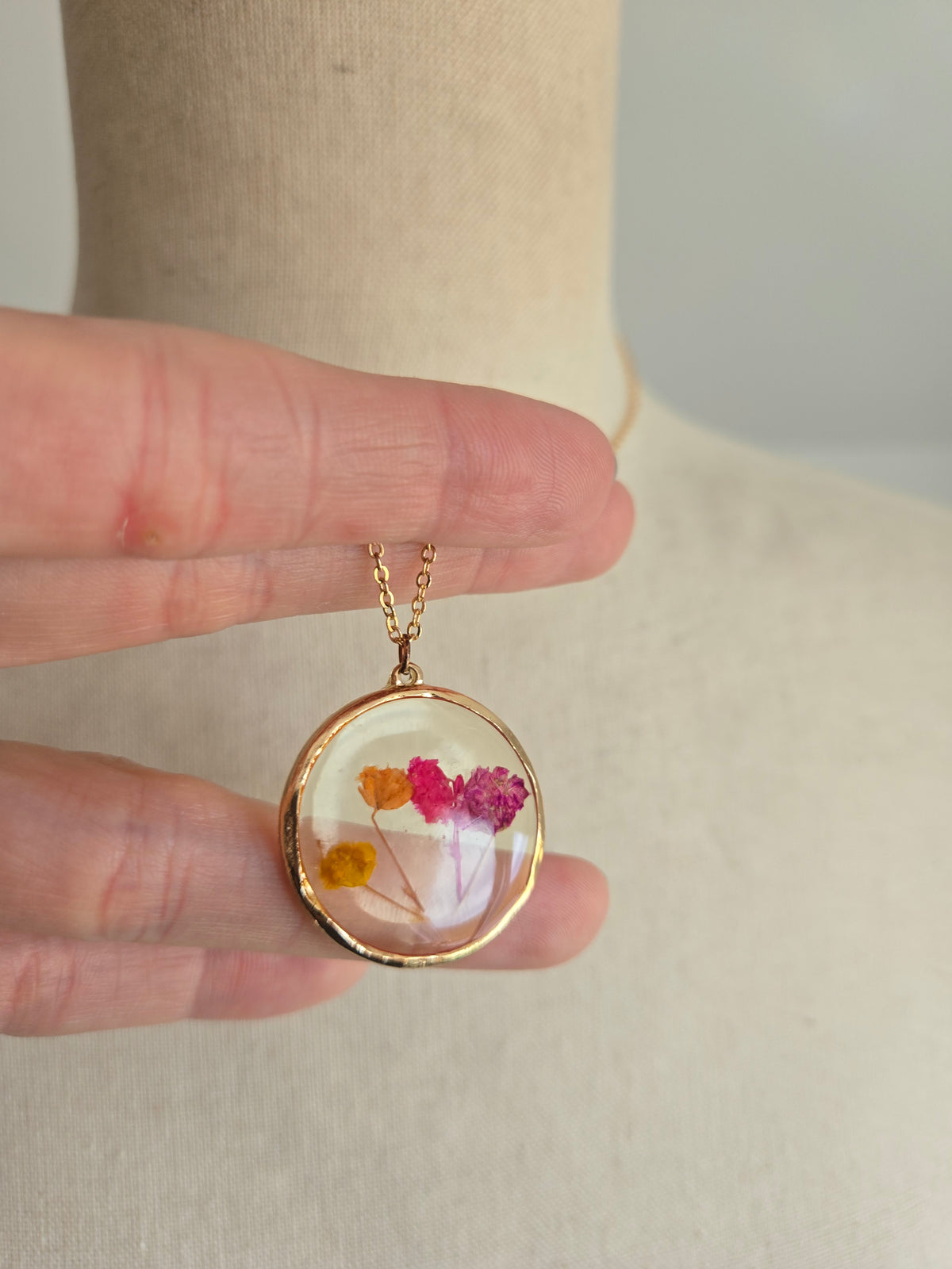Pressed Flowers Pendant Necklace