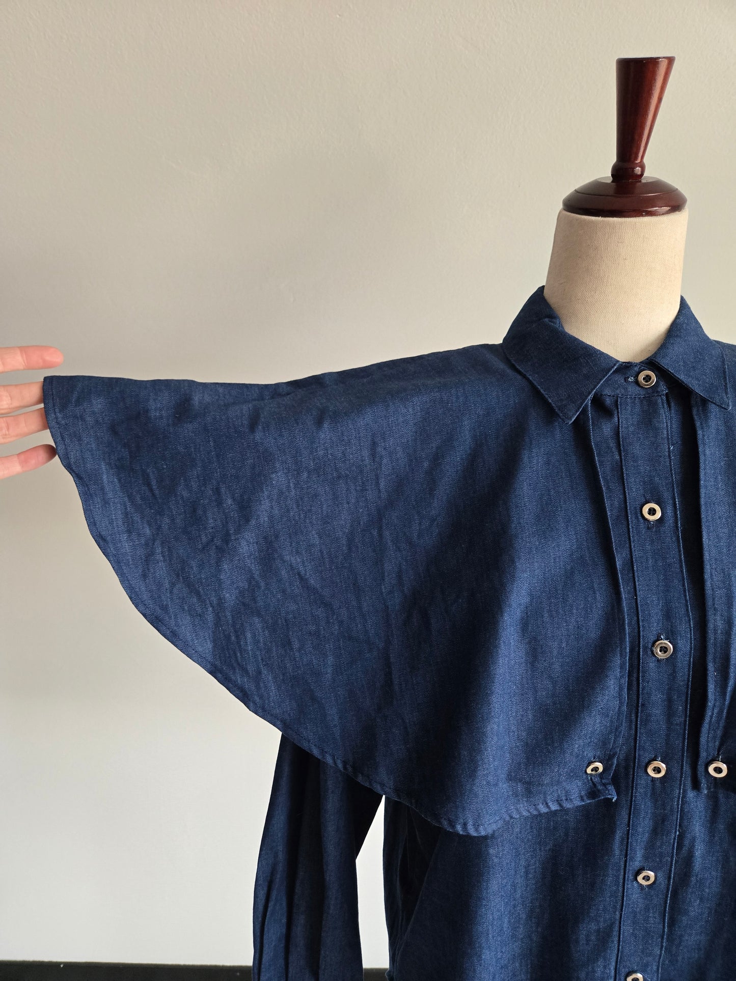 Vintage Western Charna of Dallas, Texas Denim Cape Top Shirt - medium