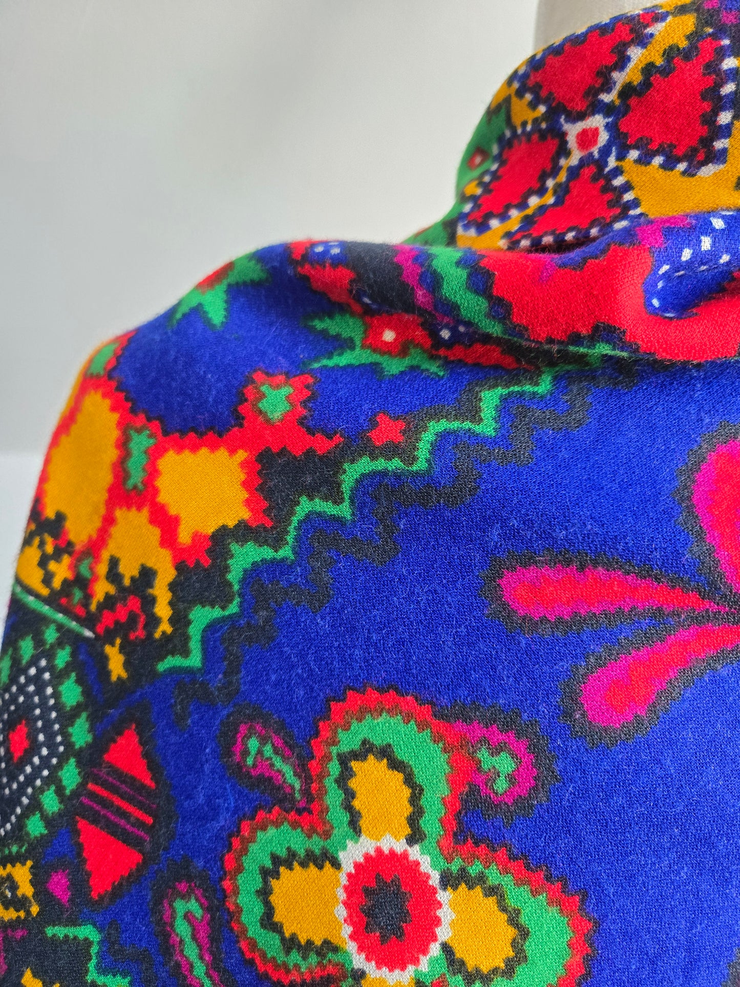 Vintage Barkcloth Dayglo Shawl with Fringe - OS