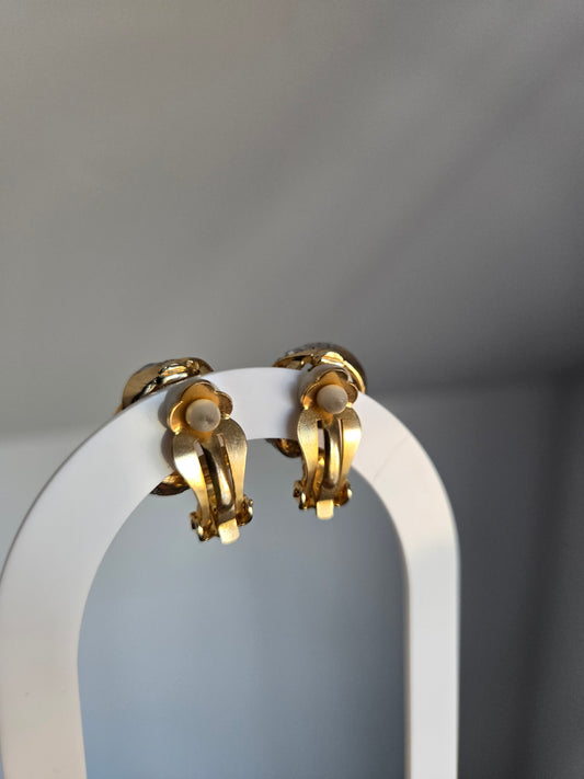 Vintage Gold Tone and Rhinestone Knot Clip Ons