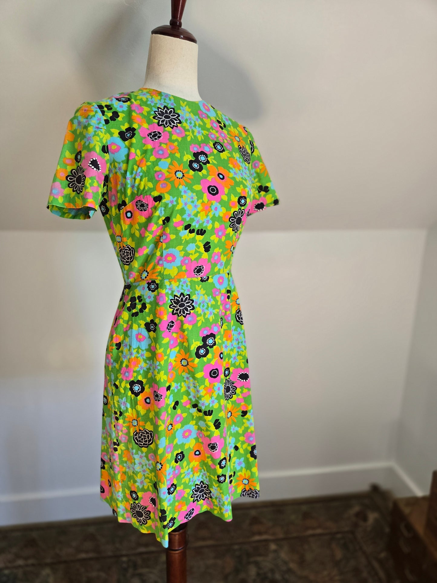 Vintage 1970s Dayglo Cotton Dress - XS/Small