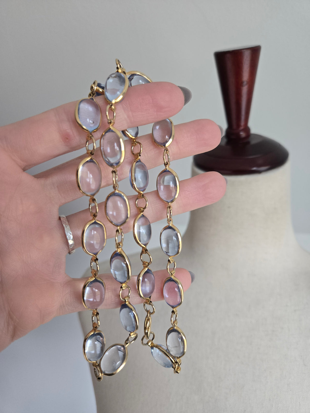 Vintage Light Blue Glass Cab Necklace