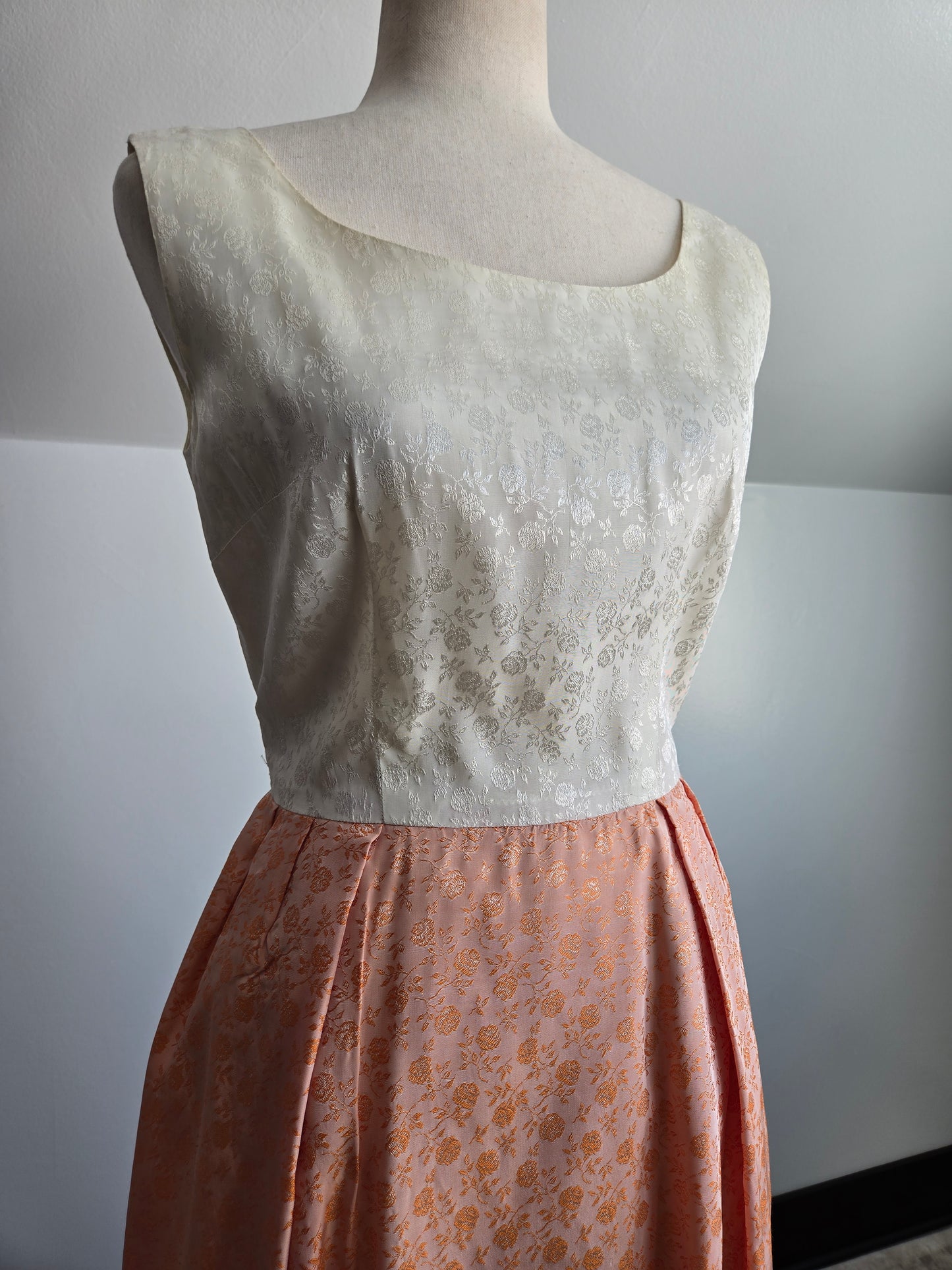 1950s Jacquard Floral Colorblock Maxi Dress - XS/S