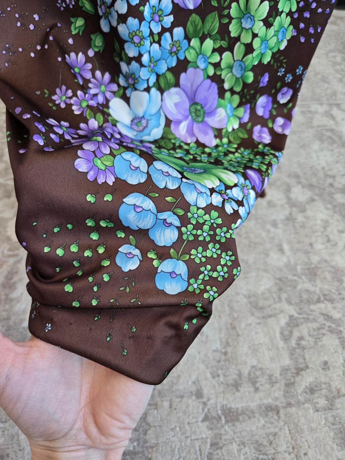 Royalty Dallas Vintage 70s Brown Floral Maxi Dress - L/XL