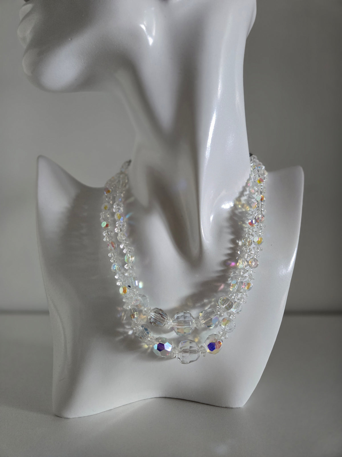 Vintage Glass AB Crystal Two Strand Necklace