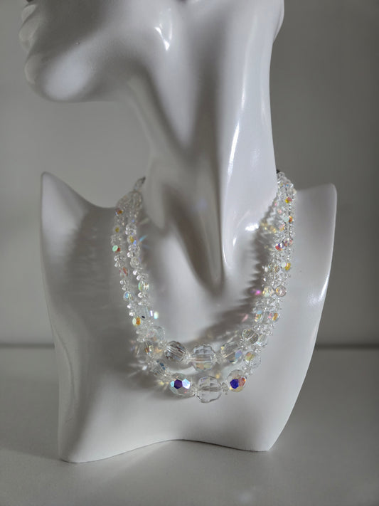 Vintage Glass AB Crystal Two Strand Necklace
