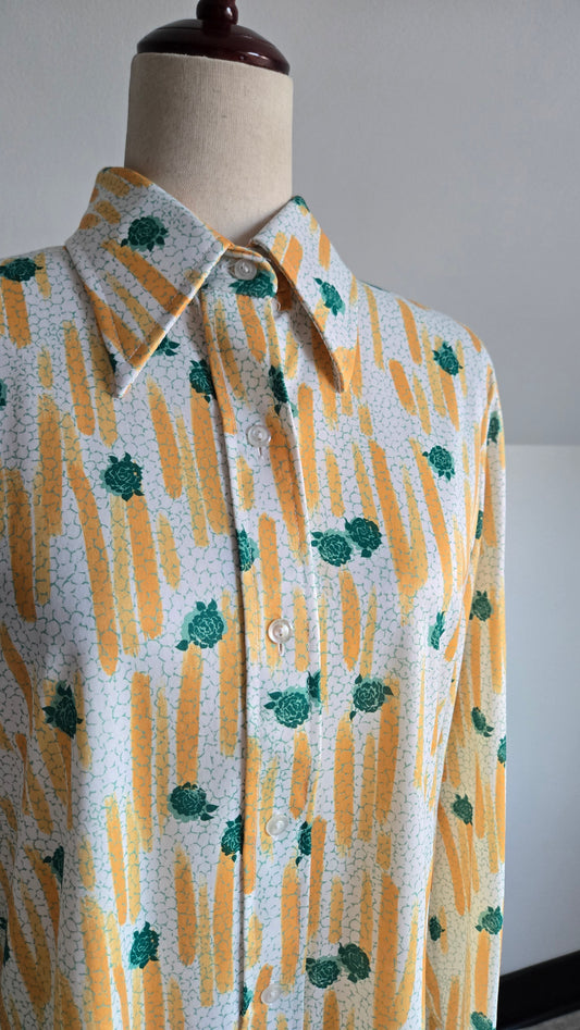 Sears Vintage 70s Nylon Floral Print Shirt - large