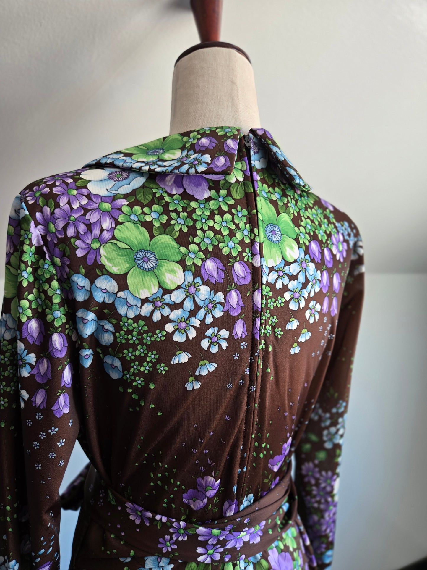 Royalty Dallas Vintage 70s Brown Floral Maxi Dress - L/XL