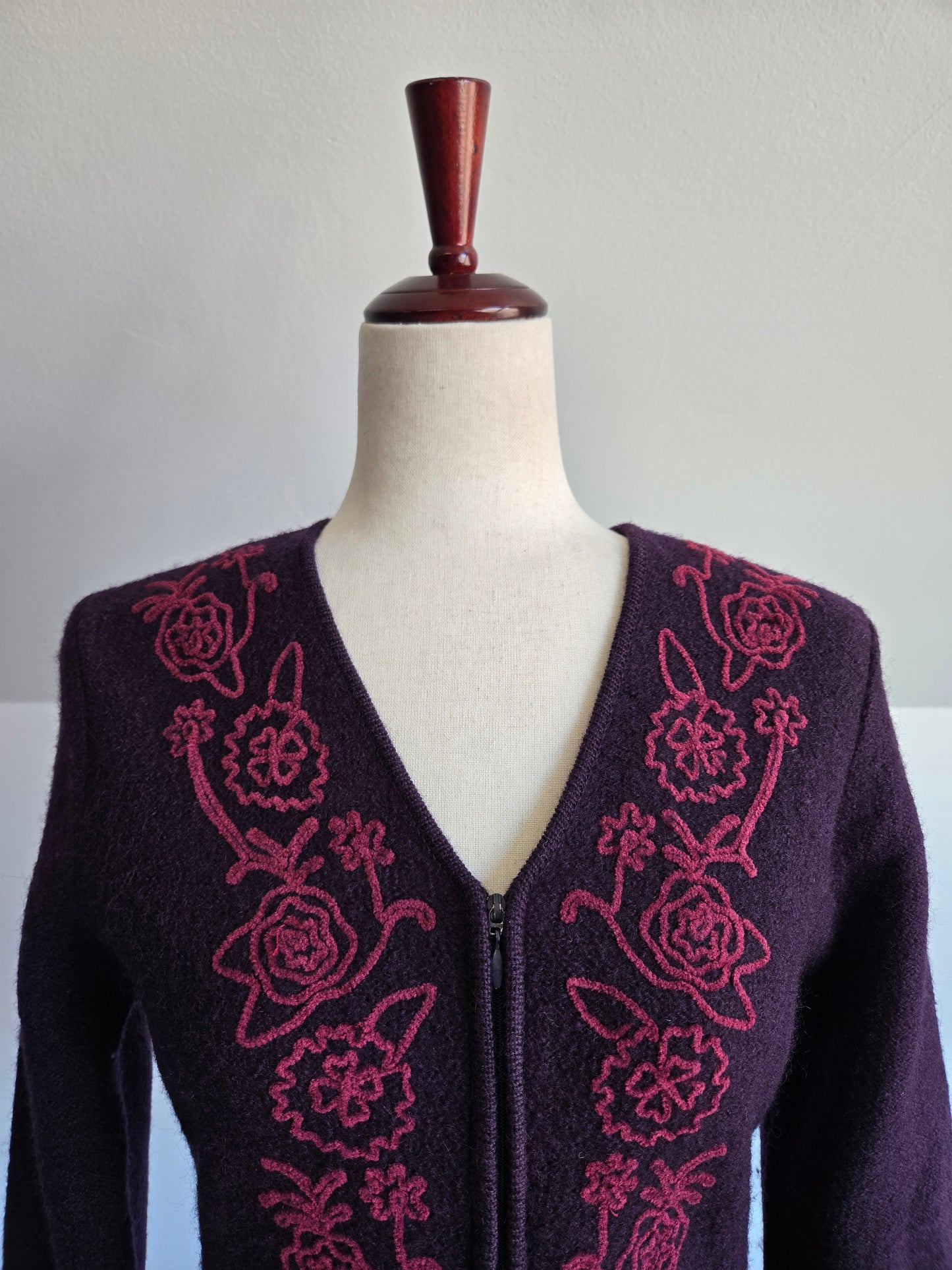 Vintage Laura Ashley 100% Boiled Wool Deep Purple Jacket - small