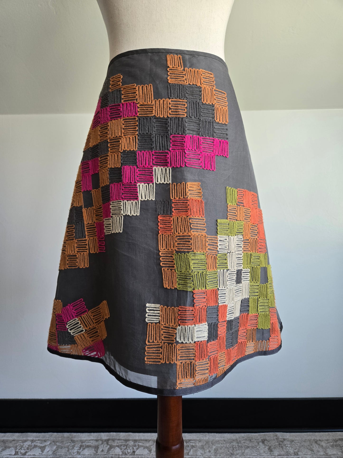 Sigrid Olsen Designer Silk Embroidered Skirt - W34"