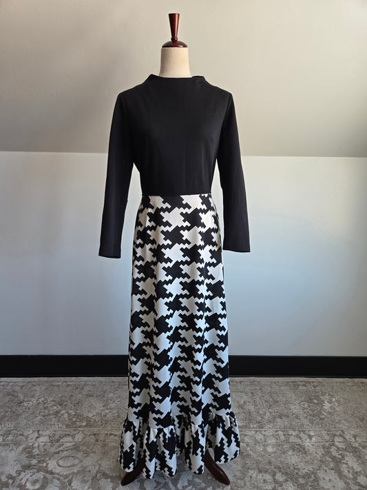 Burt Stanley of California Vintage 70s Houndstooth Maxi Dress - Medium