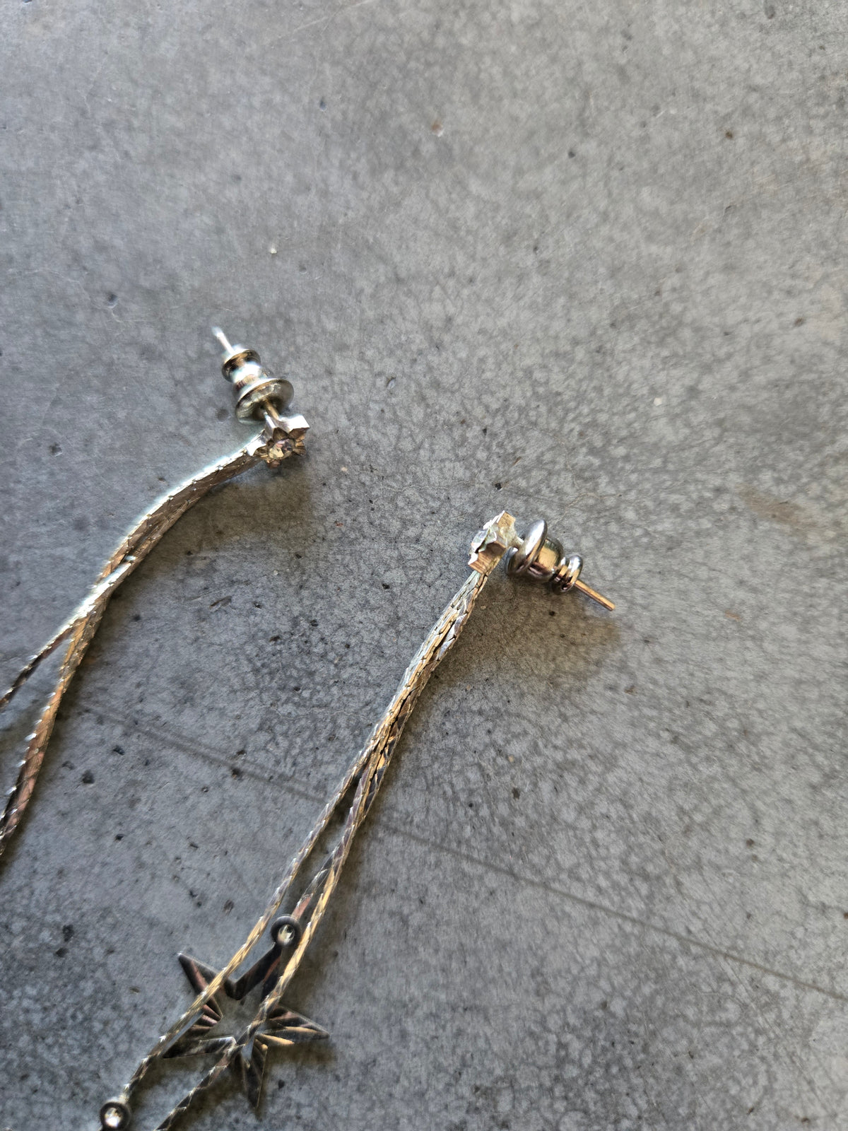 Silver Star Dangle Earrings - Pierced