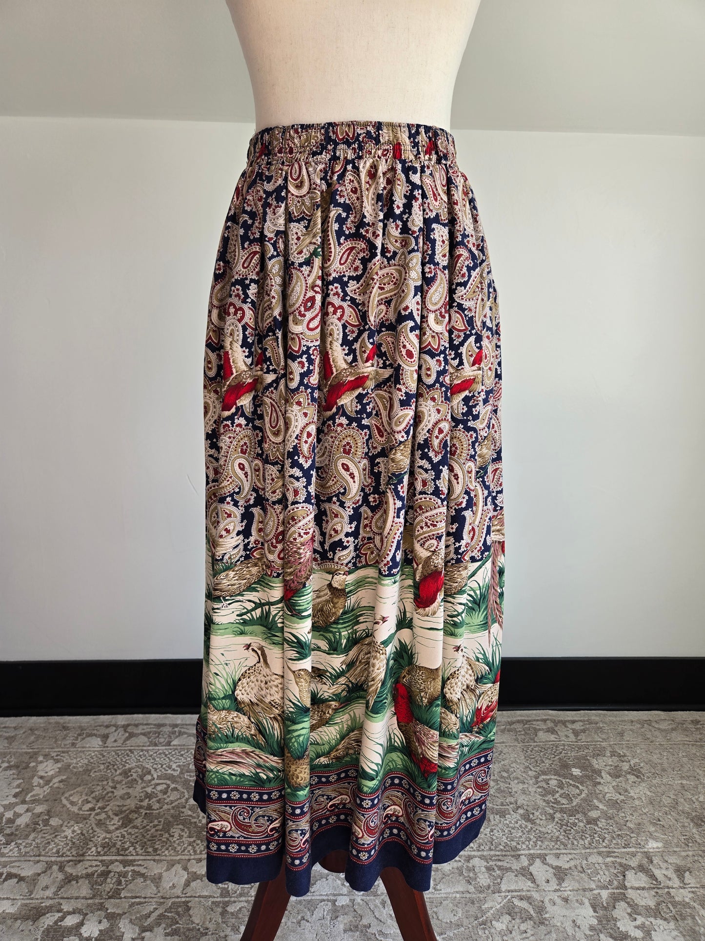Vintage Willowbend Bird Scene and Paisley Print Skirt - W26-34"