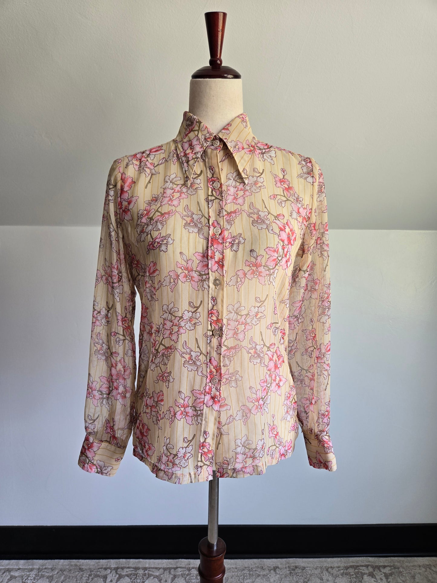 Darra Vintage 60s Western Floral Shear Top Made in Japan - XS/S