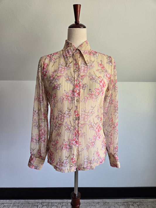 Darra Vintage 60s Western Floral Shear Top Made in Japan - XS/S