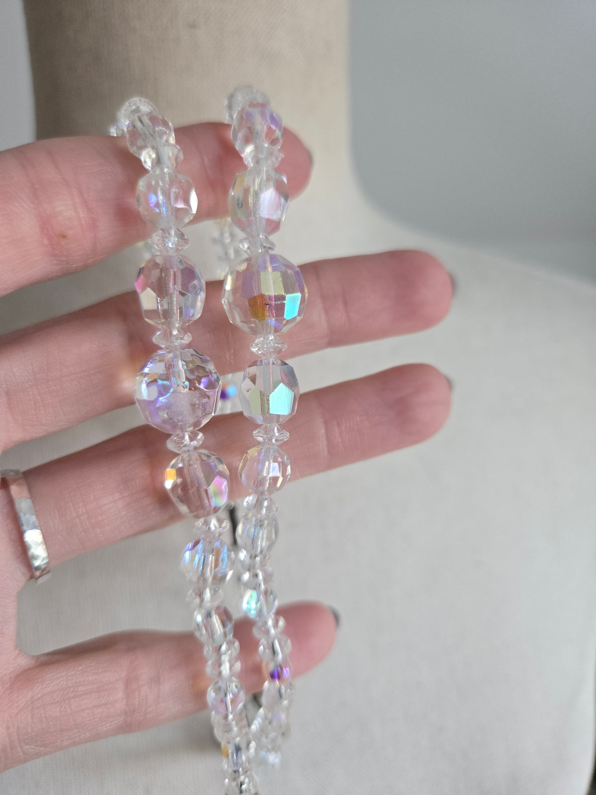 Vintage Glass AB Crystal Two Strand Necklace