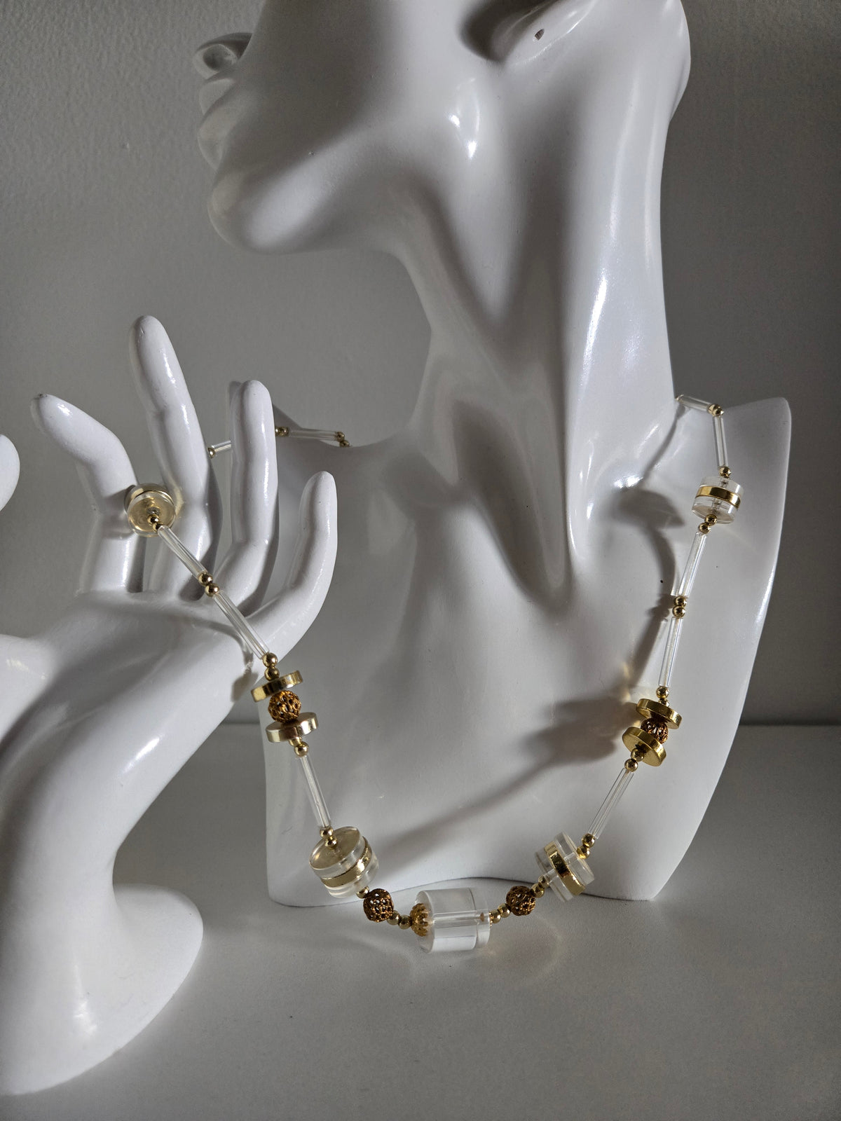 Vintage Clear Lucite and Gold Statement Necklace