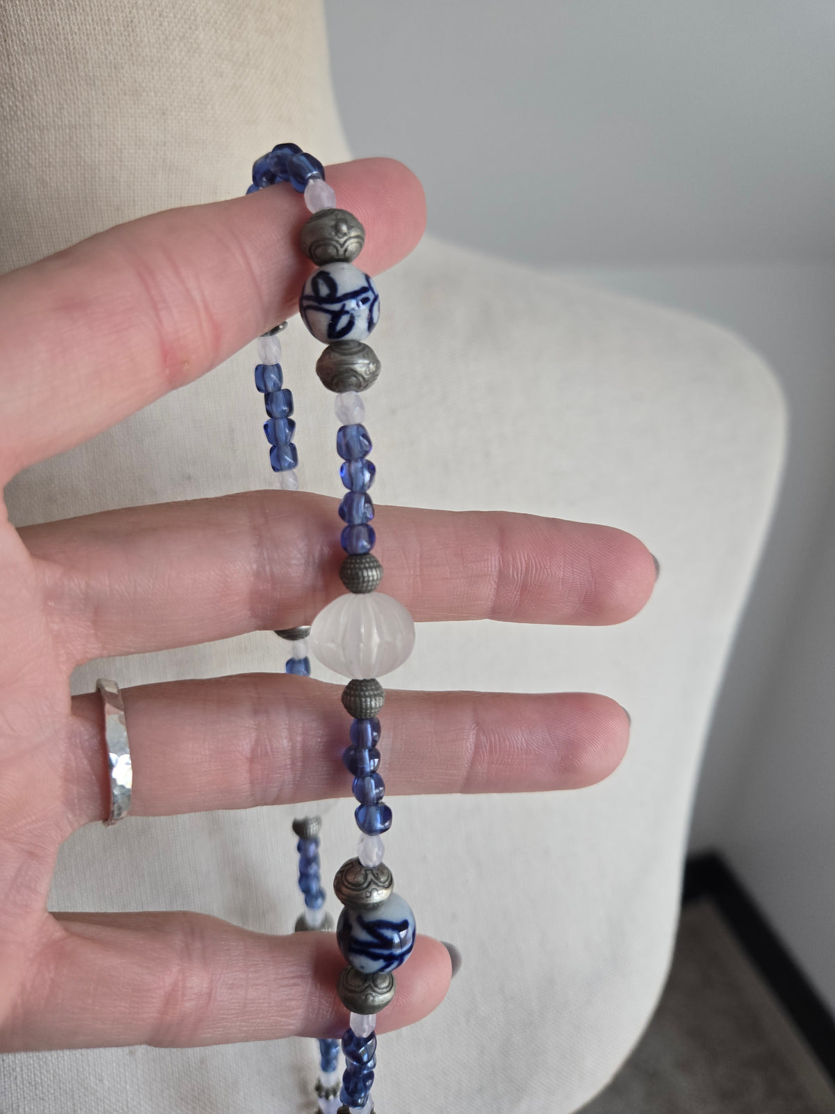Blue Porcelain Bead Necklace