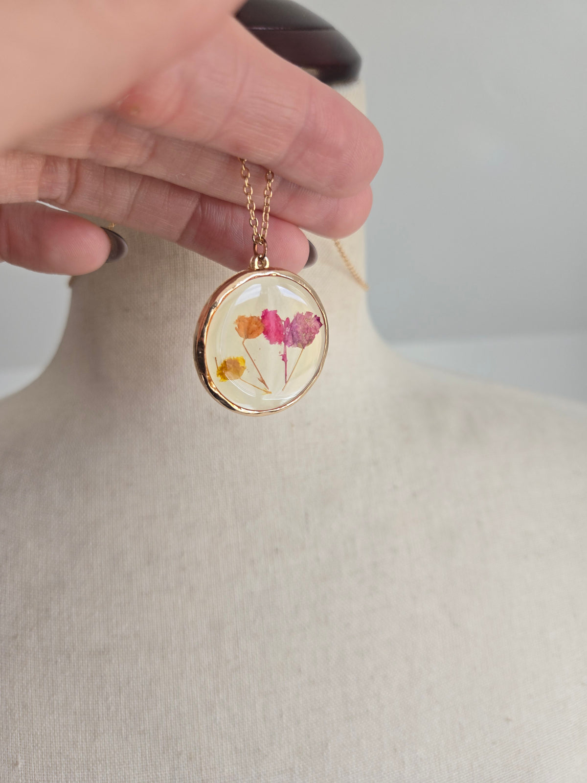 Pressed Flowers Pendant Necklace