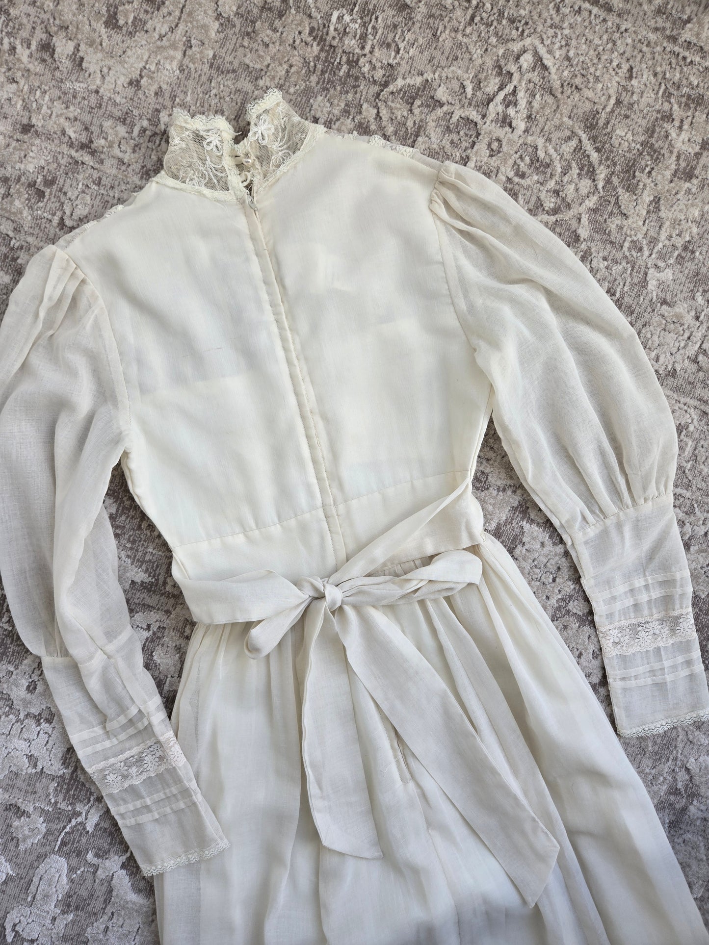 Gold Label Gunne Sax by Jessica San Freansisco Vintage 70s Lace Ethereal Dress - XS