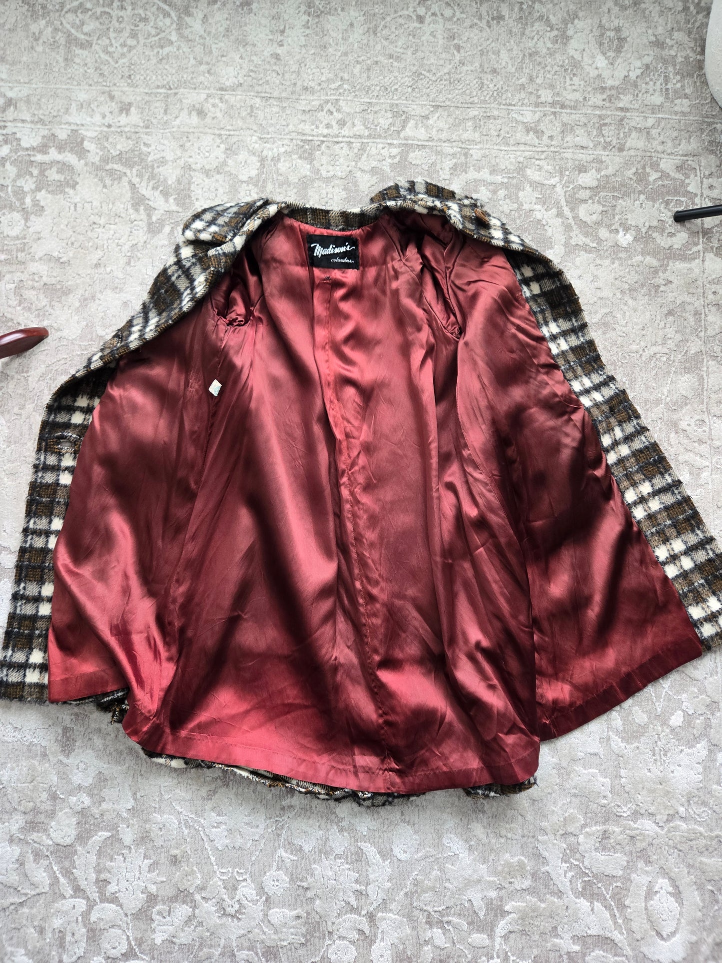 Madison's Columbus 1950s Mohair Plaid Car Coat - XL