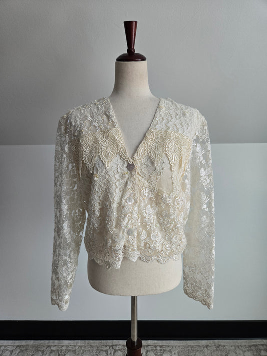 Surya Vintage White Lace Two Piece Pant Set - medium