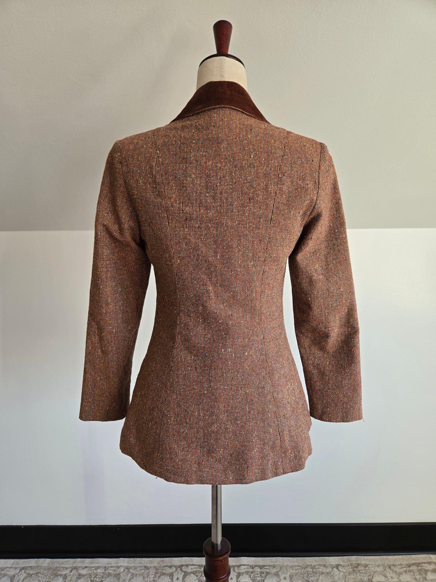 One Main Place Vintage 70s Brown Tweed Blazer - XS/S